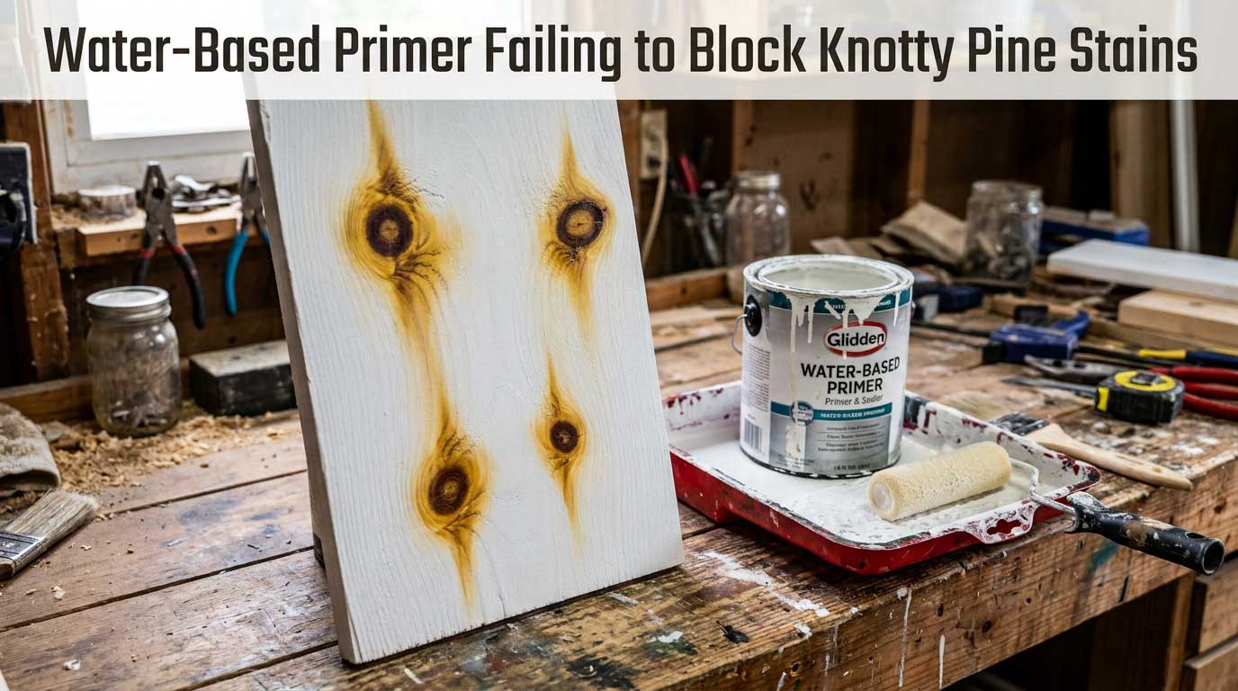 Water-Based Primer Failing to Block Knotty Pine Stains Water-based primer failing and bleeding amber stains over pine knots